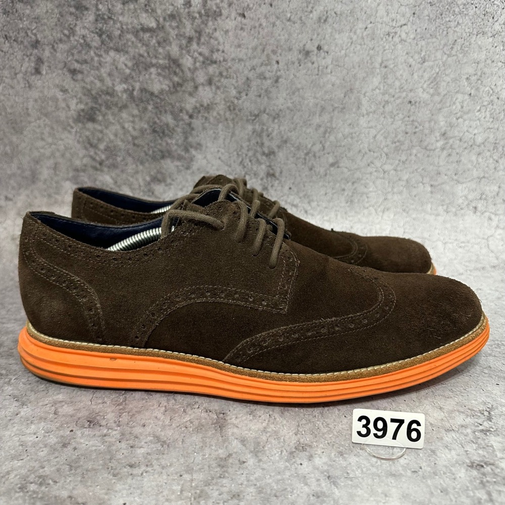 Cole Haan LunarGrand Wingtip Mens 13 Brown Suede Orange Sole Brogue Oxford